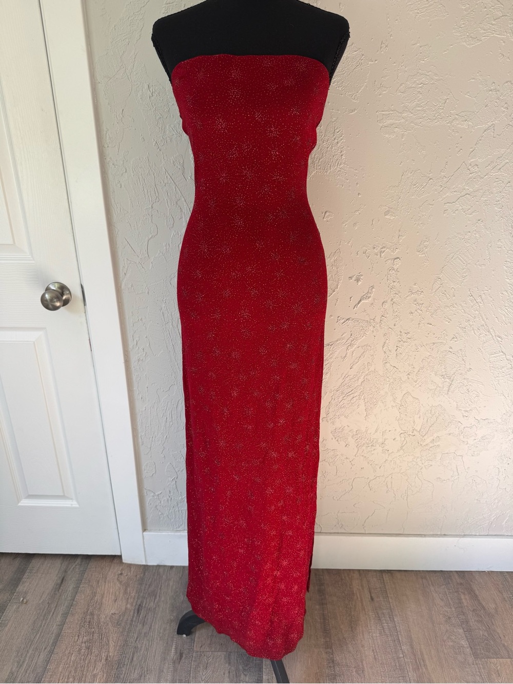 Charlotte Russe Y2K Vintage Red Strapless Sparkly Maxi Dress